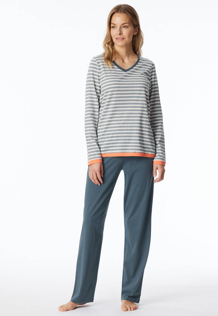 Schiesser Schlafanzug lang Ringel jeansblau - Casual Essentials Speichern exportieren