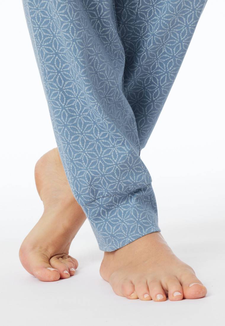 Schiesser Schlafanzug lang Bündchen blaugrau gemustert - Comfort Essentials Im Verkauf