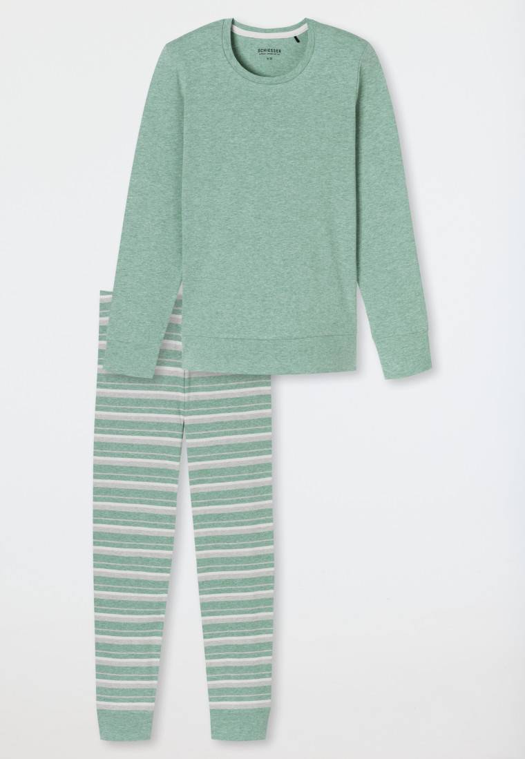Schiesser Schlafanzug lang grün meliert - Casual Essentials Rabatte dieses Monats