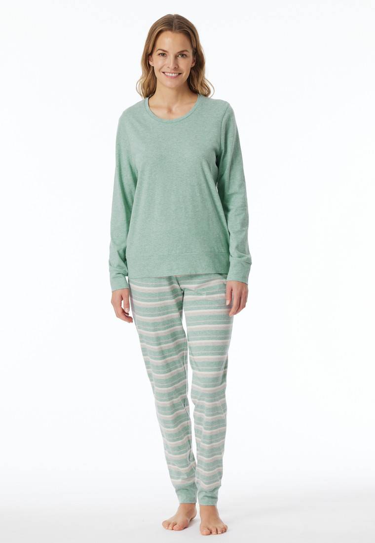 Schiesser Schlafanzug lang grün meliert - Casual Essentials Rabatte dieses Monats