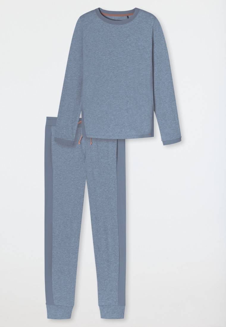 Schiesser Schlafanzug lang Bio-Baumwolle jeansblau-meliert - Casual Nightwear 2025