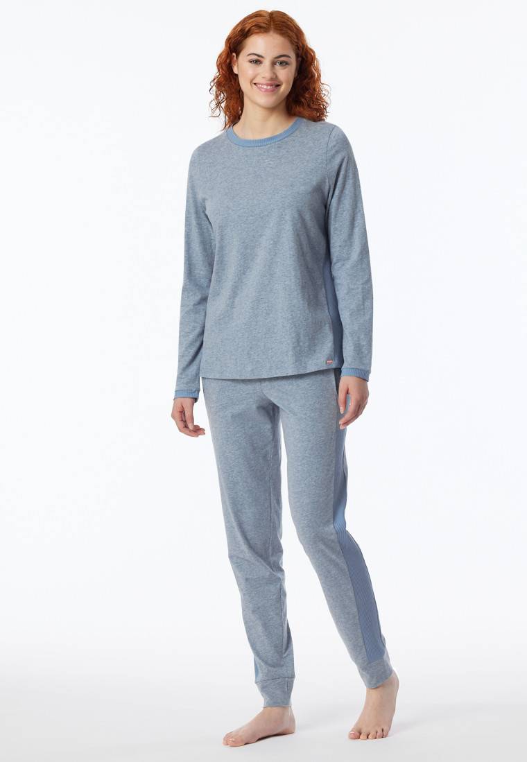 Schiesser Schlafanzug lang Bio-Baumwolle jeansblau-meliert - Casual Nightwear 2025