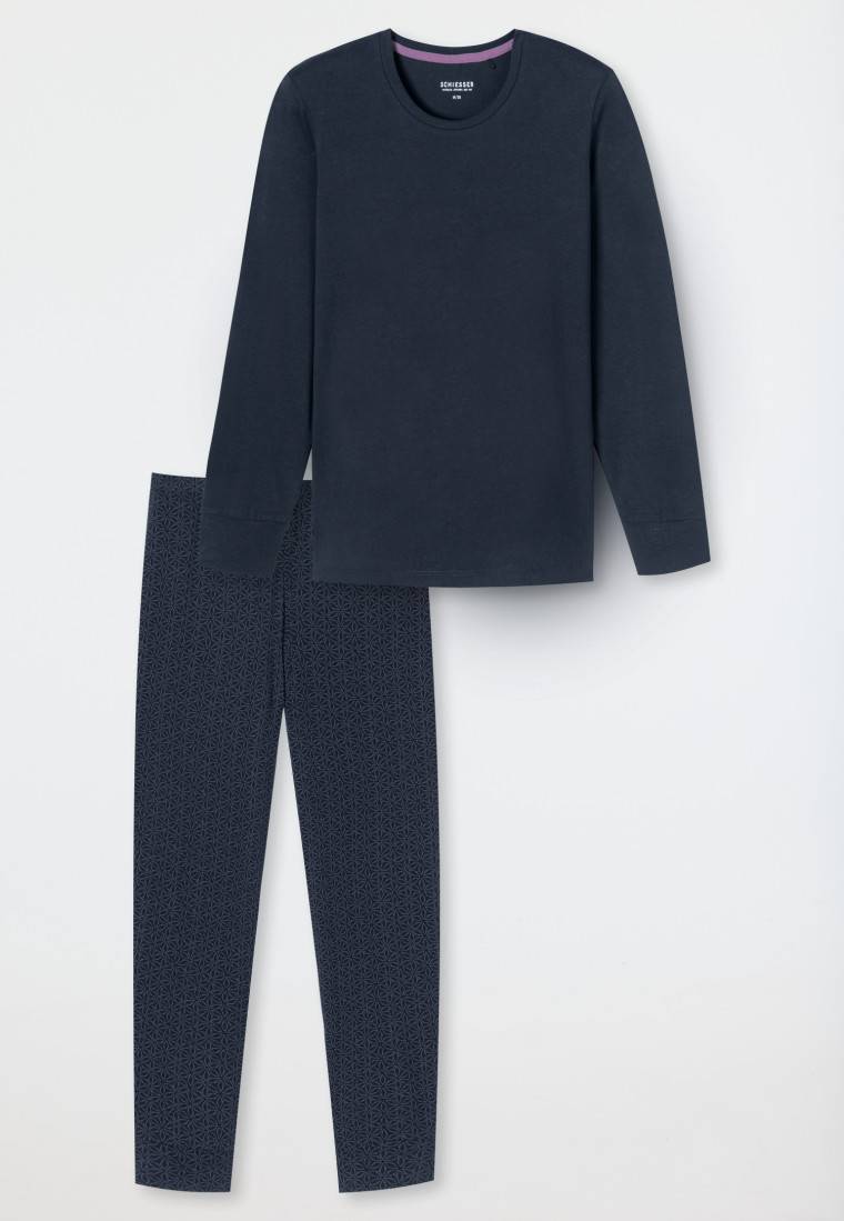 Schiesser Schlafanzug lang Bündchen nachtblau gemustert - Comfort Essentials Online