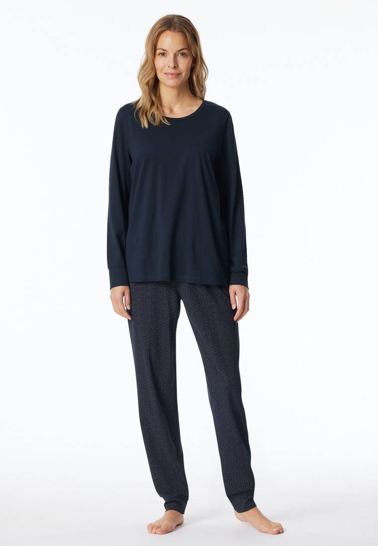 Schiesser Schlafanzug lang Bündchen nachtblau gemustert - Comfort Essentials Online