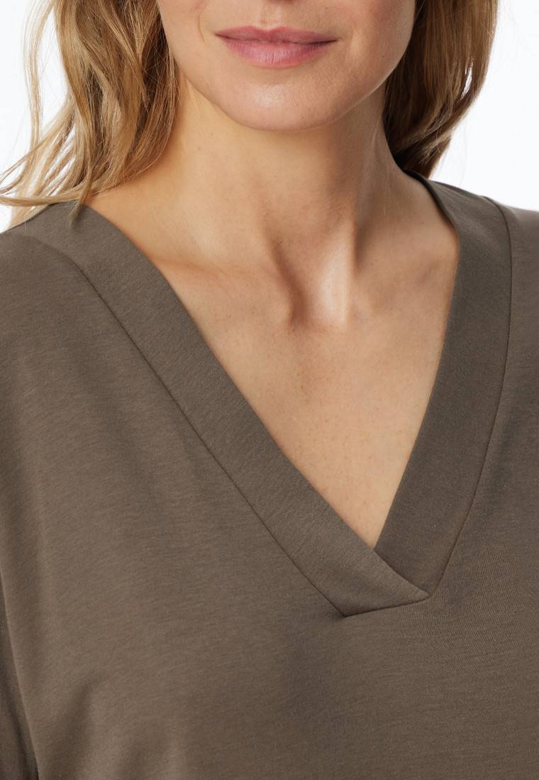 Schiesser Schlafanzug lang Interlock taupe bedruckt - Modern Nightwear Outlet