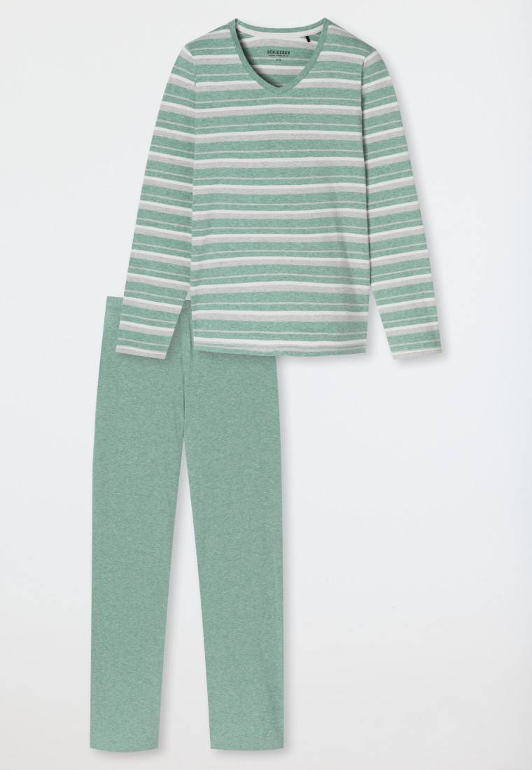 Schiesser Schlafanzug lang grün meliert - Casual Essentials im Angebot