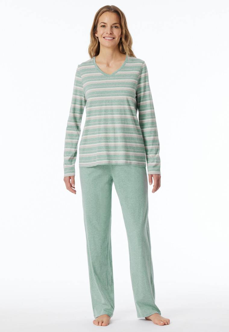 Schiesser Schlafanzug lang grün meliert - Casual Essentials im Angebot