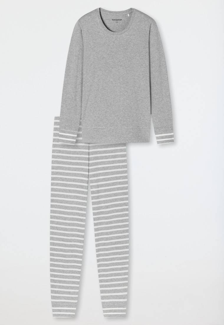 Schiesser Schlafanzug lang silbergrau meliert - Casual Essentials Blitzverkäufe