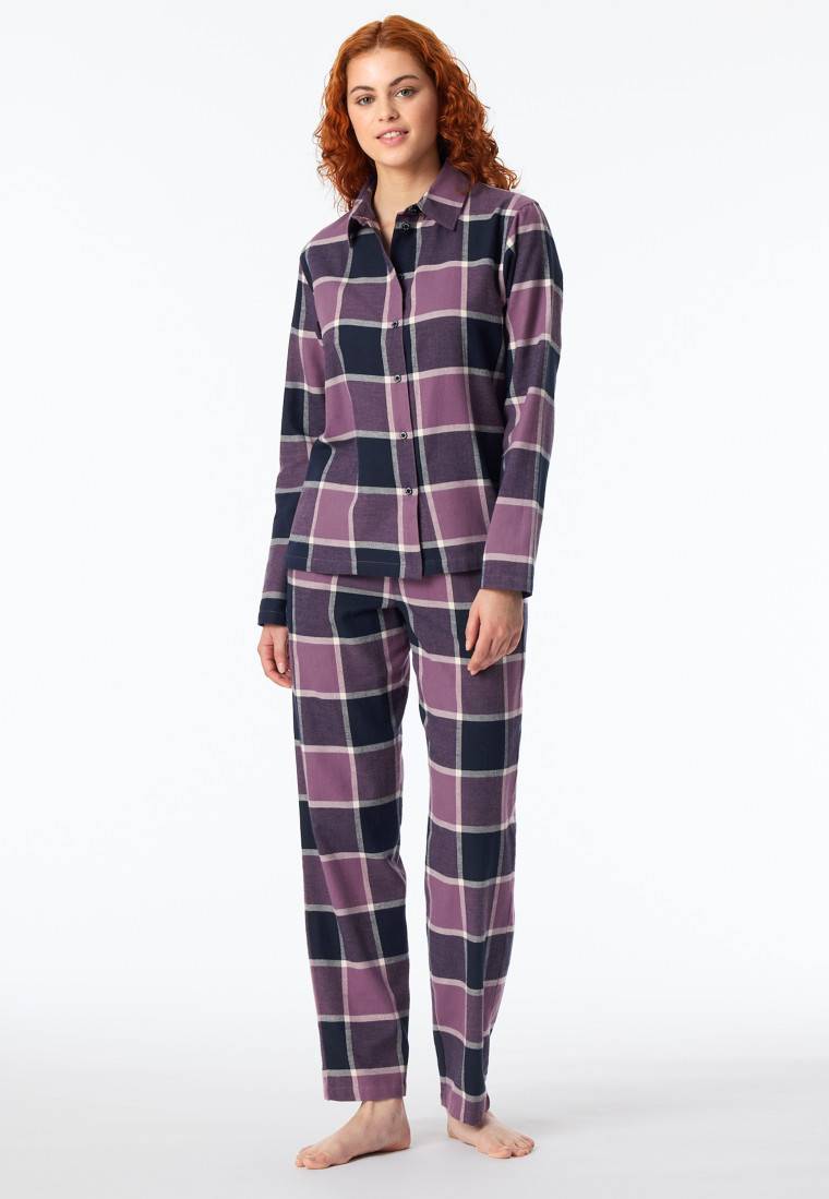 Schiesser Pyjama lang Flanell beige nachtblau - Selected Premium Warming