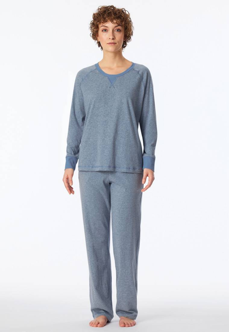 Schiesser Schlafanzug lang jeansblau meliert - Casual Nightwear Fabrik Onlineshop