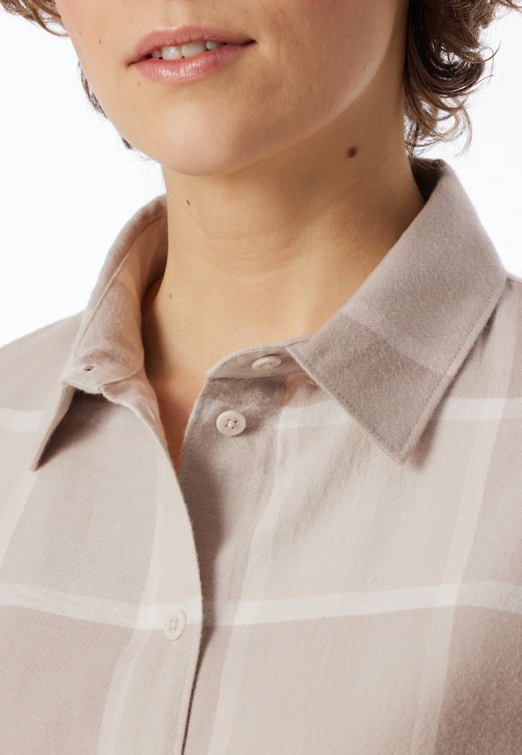 Schiesser Pyjama lang Flanell beige kariert - Selected Premium Warming Fabrikpreis