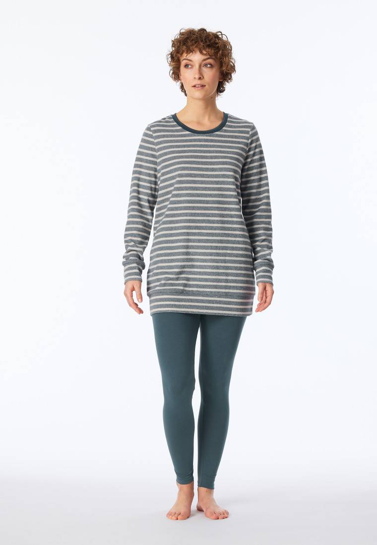 Schiesser Schlafanzug lang Ringel Leggings jeansblau - Casual Essentials Günstig kaufen