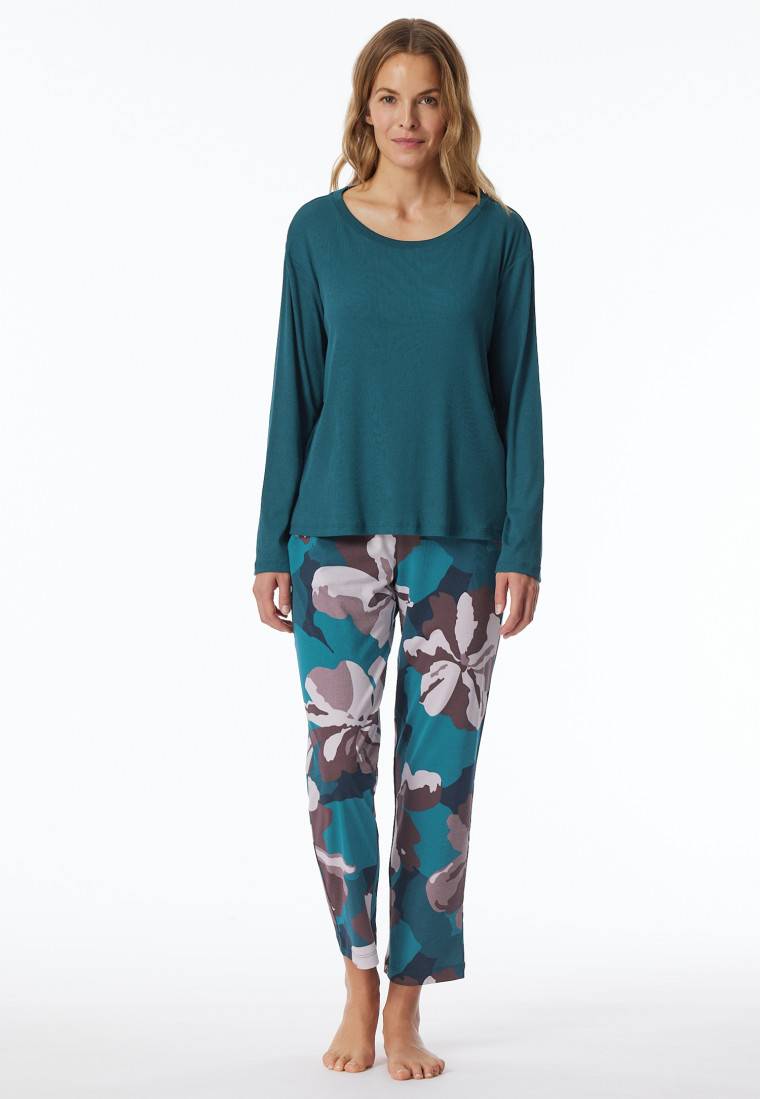 Schiesser Schlafanzug 7/8 Doppelripp petrol - Modern Nightwear Flash Sale