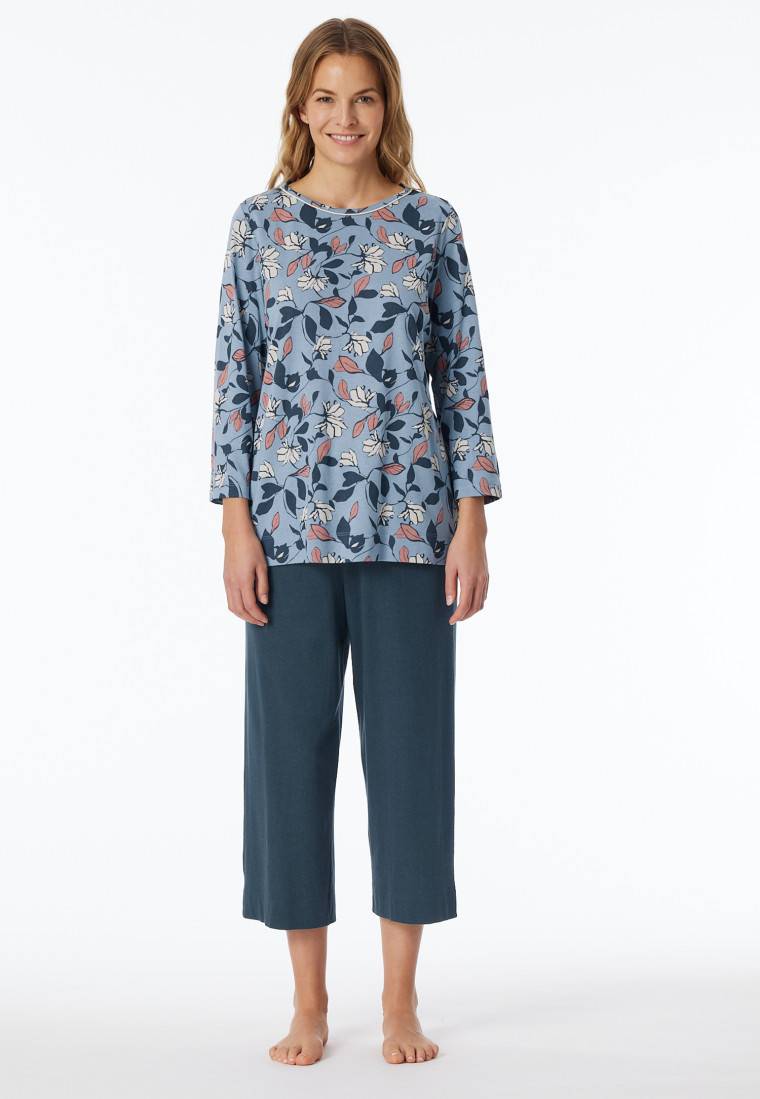 Schiesser Schlafanzug 3/4-lang blaugrau gemustert - Comfort Nightwear Exklusivangebot