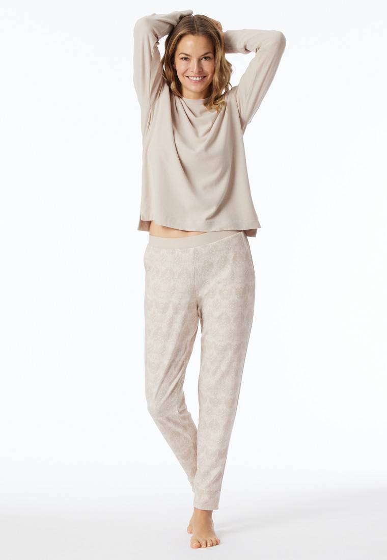 Schiesser Schlafanzug lang wärmend Bündchen beige - Selected Premium Warming