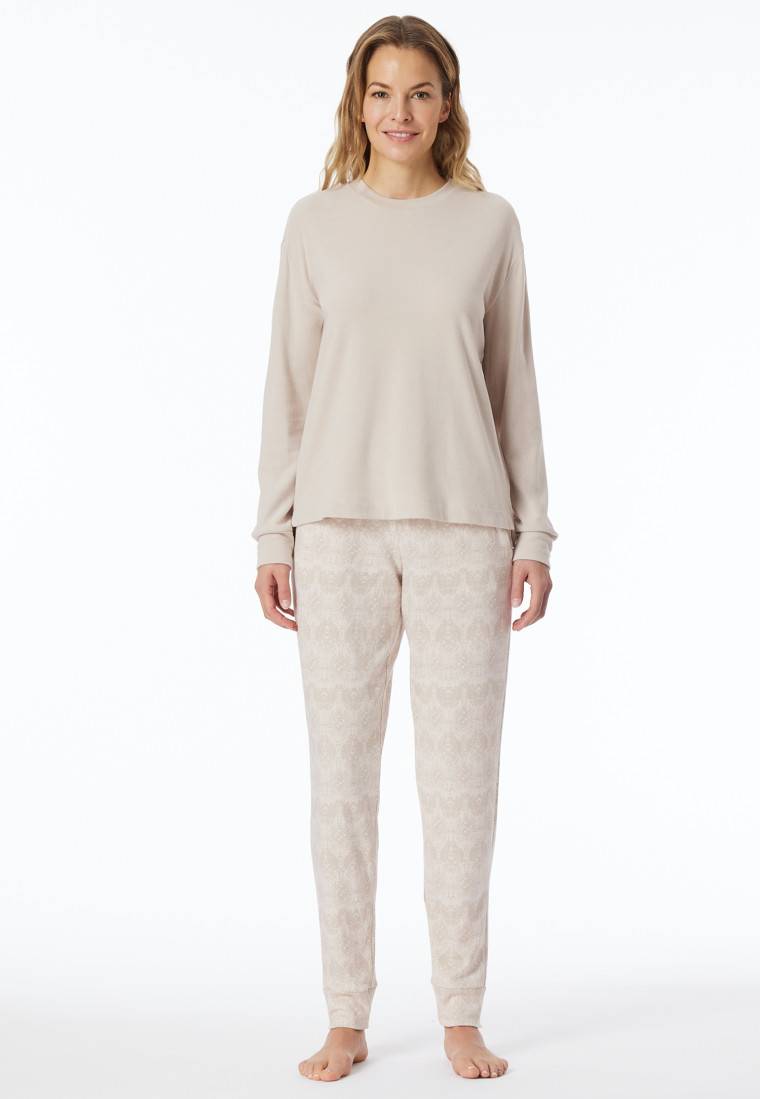 Schiesser Schlafanzug lang wärmend Bündchen beige - Selected Premium Warming Preisnachlass