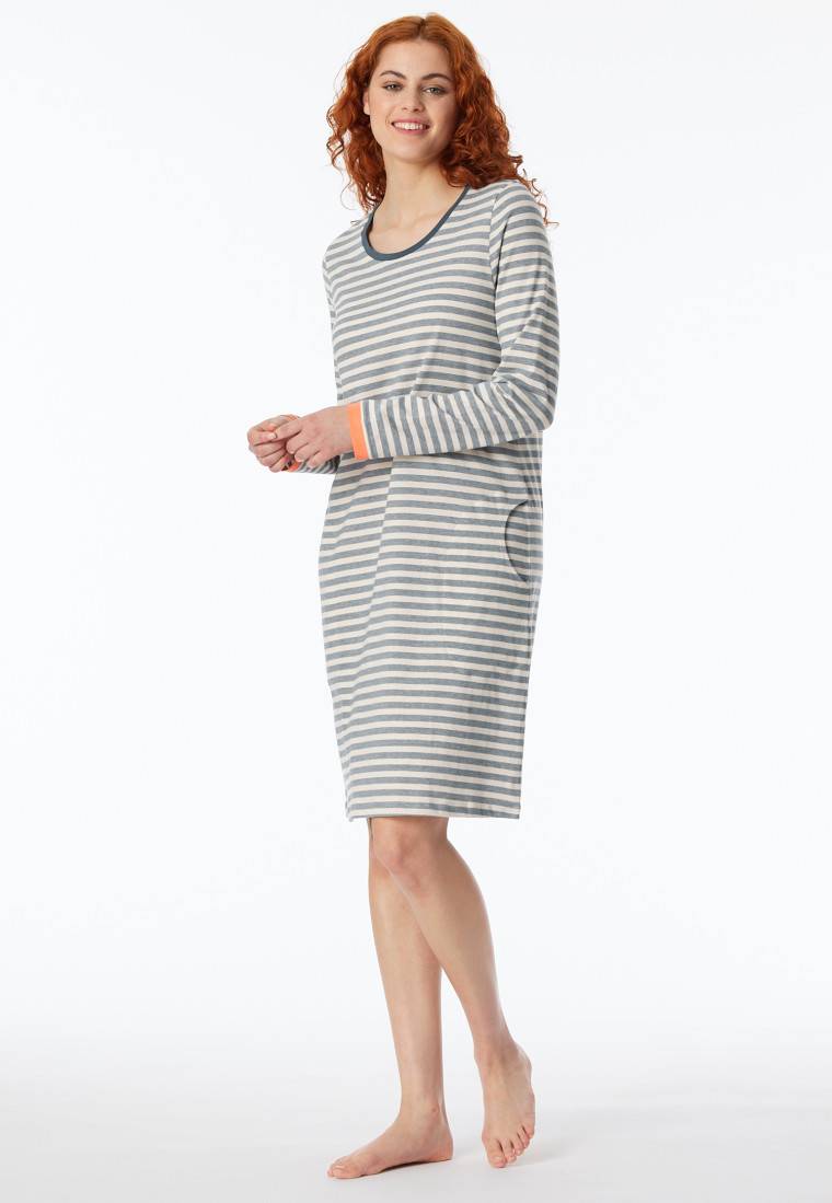 Schiesser Nachthemd langarm Streifen jeansblau - Casual Essentials