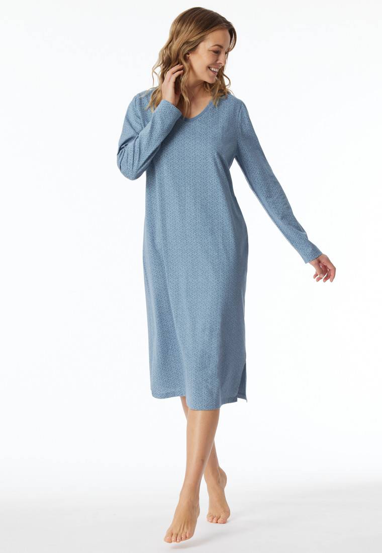 Schiesser Nachthemd langarm blaugrau gemustert - Comfort Essentials