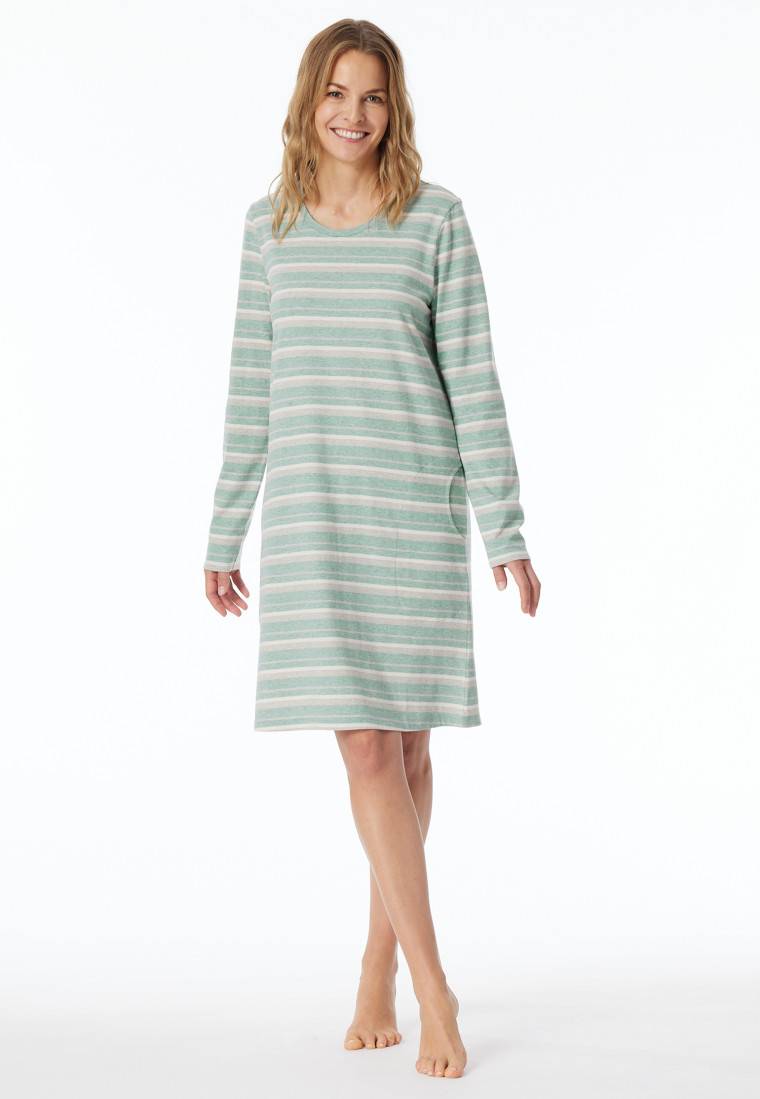 Schiesser Nachthemd langarm Ringel grün-meliert - Casual Essentials