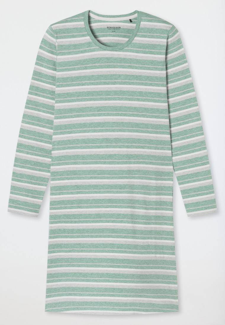 Schiesser Nachthemd langarm Ringel grün-meliert - Casual Essentials Bestseller