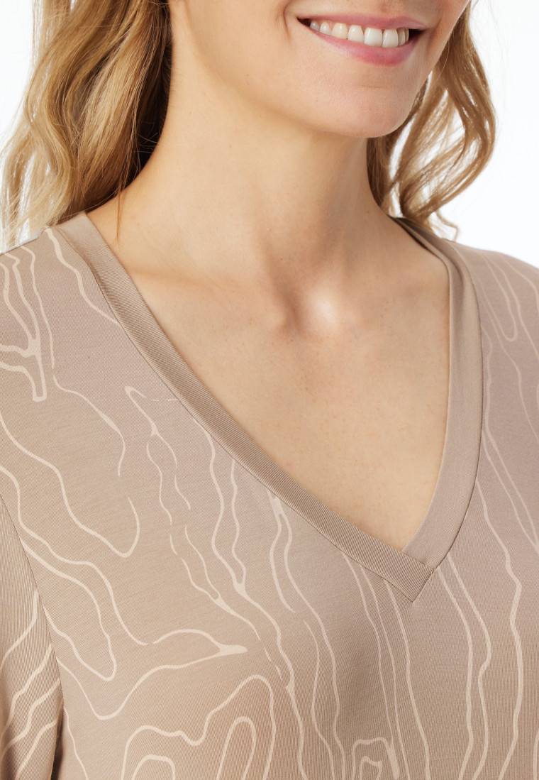 Schiesser Nachthemd langarm V-Ausschnitt natur bedruckt - selected! premium Tägliche Deals