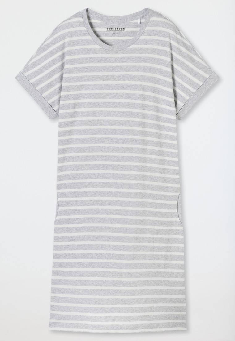 Schiesser Sleepshirt kurzarm Streifen silbergrau-meliert - Casual Essentials Riesige Ersparnisse