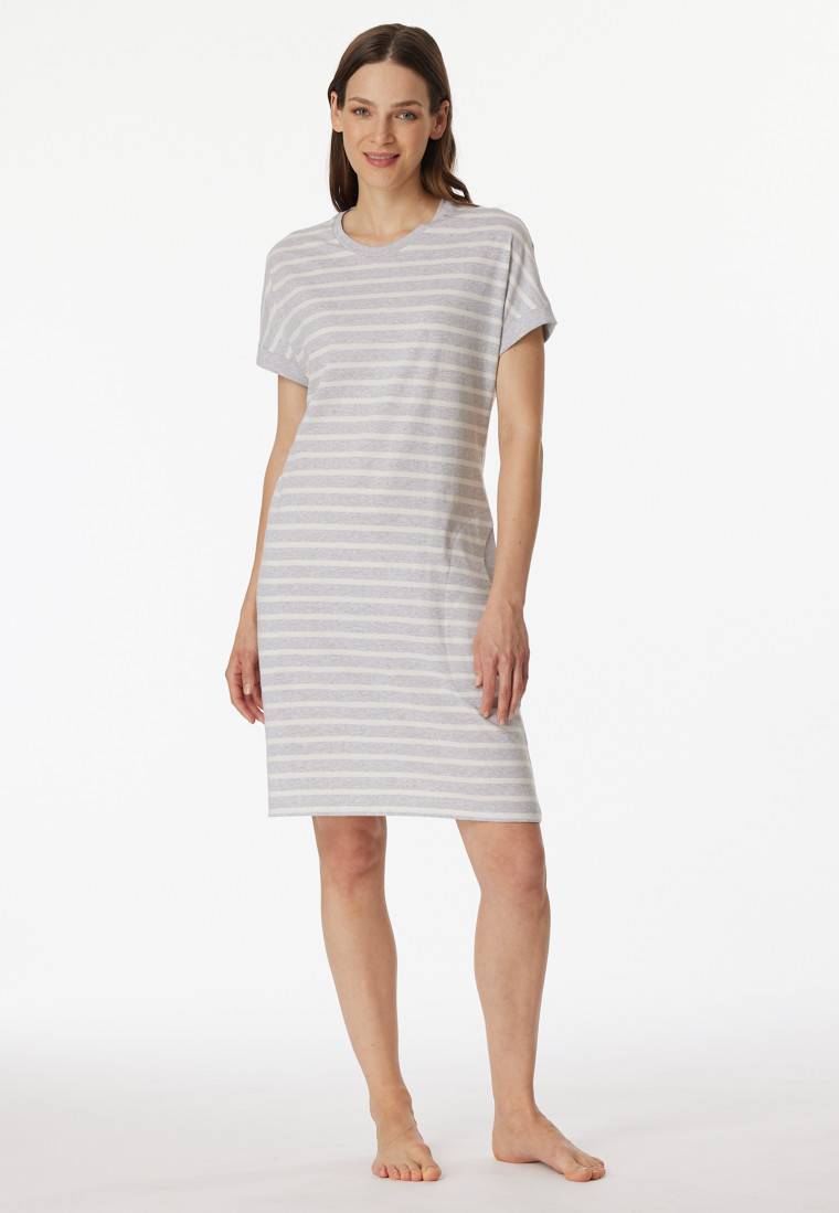 Schiesser Sleepshirt kurzarm Streifen silbergrau-meliert - Casual Essentials Riesige Ersparnisse