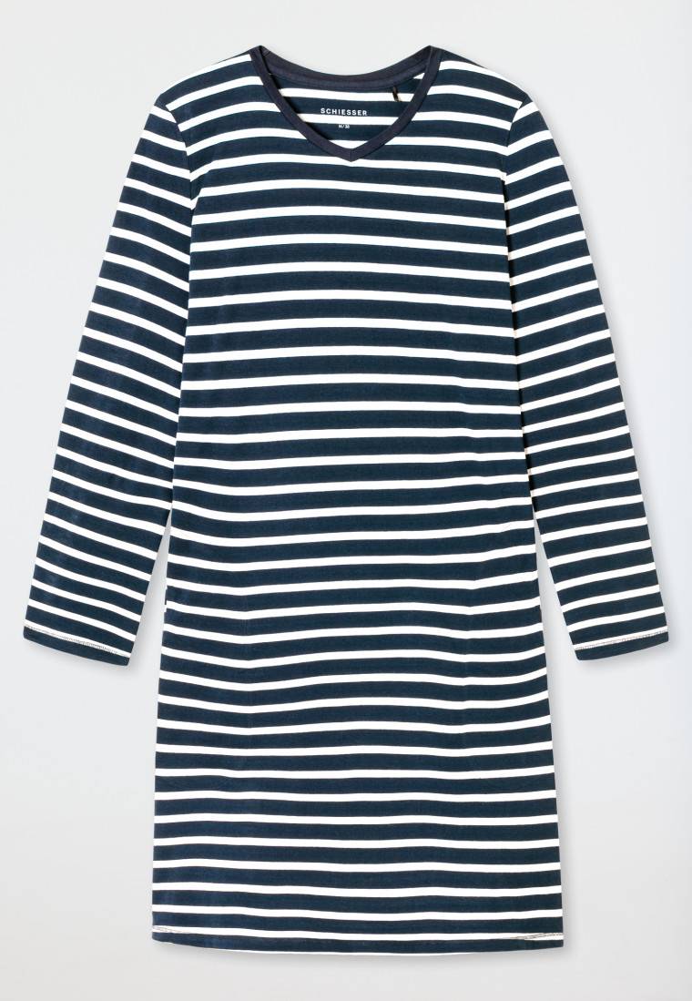 Schiesser Nachthemd langarm Streifen nachtblau - Casual Essentials VIP-Rabatte