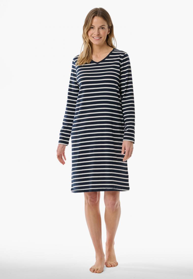 Schiesser Nachthemd langarm Streifen nachtblau - Casual Essentials VIP-Rabatte