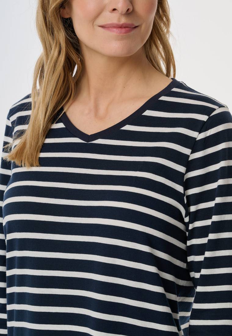 Schiesser Nachthemd langarm Streifen nachtblau - Casual Essentials VIP-Rabatte
