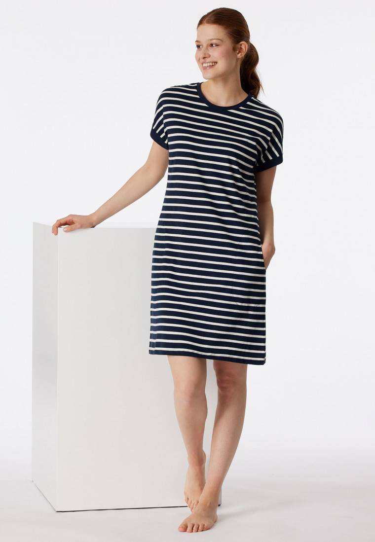Schiesser Sleepshirt kurzarm Streifen nachtblau - Casual Essentials