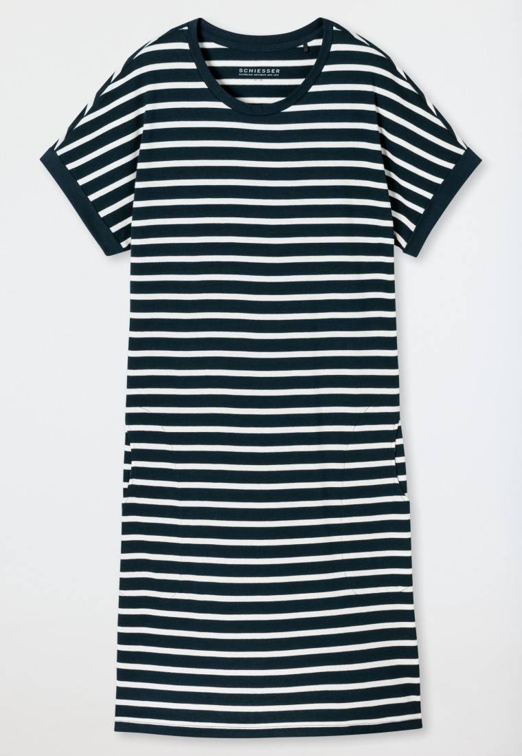 Schiesser Sleepshirt kurzarm Streifen nachtblau - Casual Essentials Tiefpreis