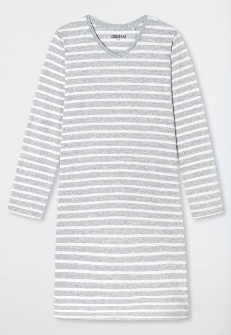 Schiesser Nachthemd langarm Streifen silbergrau meliert - Casual Essentials Super Sparpreis