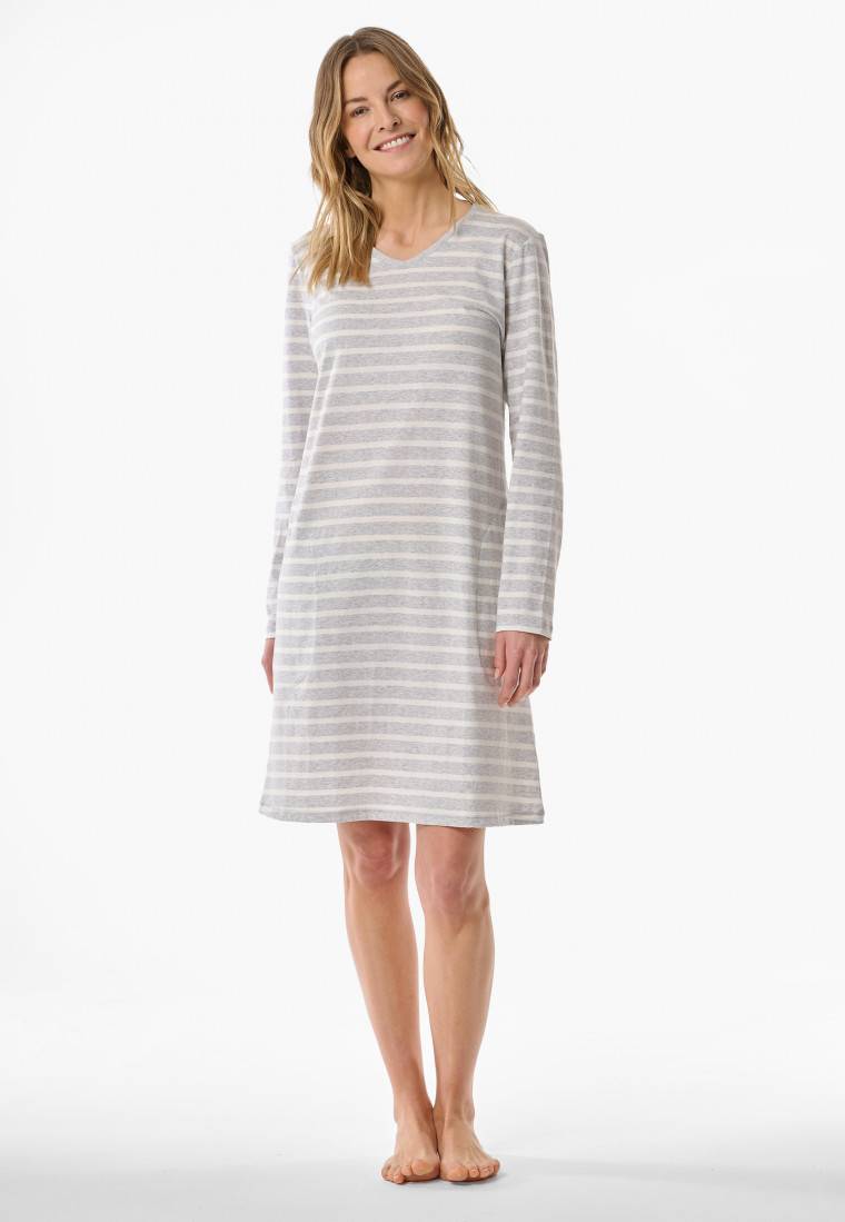 Schiesser Nachthemd langarm Streifen silbergrau meliert - Casual Essentials Super Sparpreis