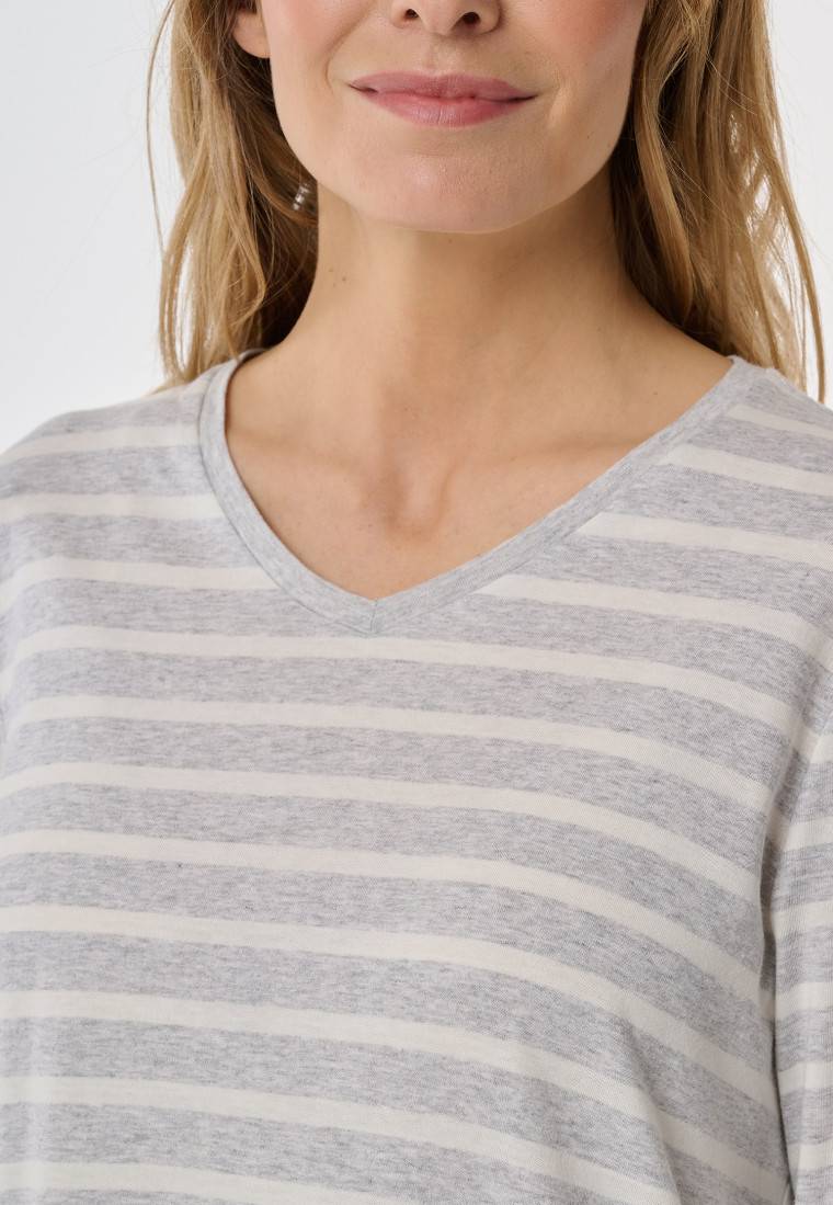 Schiesser Nachthemd langarm Streifen silbergrau meliert - Casual Essentials Super Sparpreis