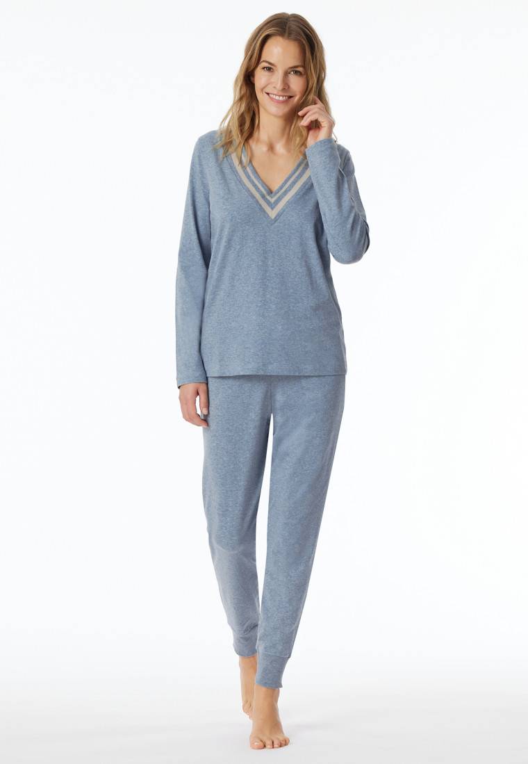 Schiesser Shirt langarm V-Ausschnitt jeans-meliert - Mix+Relax