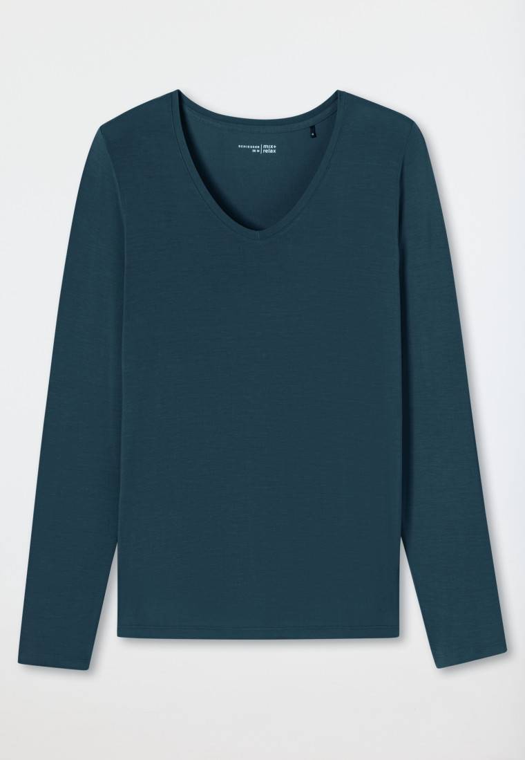 Schiesser Shirt langarm V-Ausschnitt jeansblau - Mix+Relax Bis zu 65% Rabatt