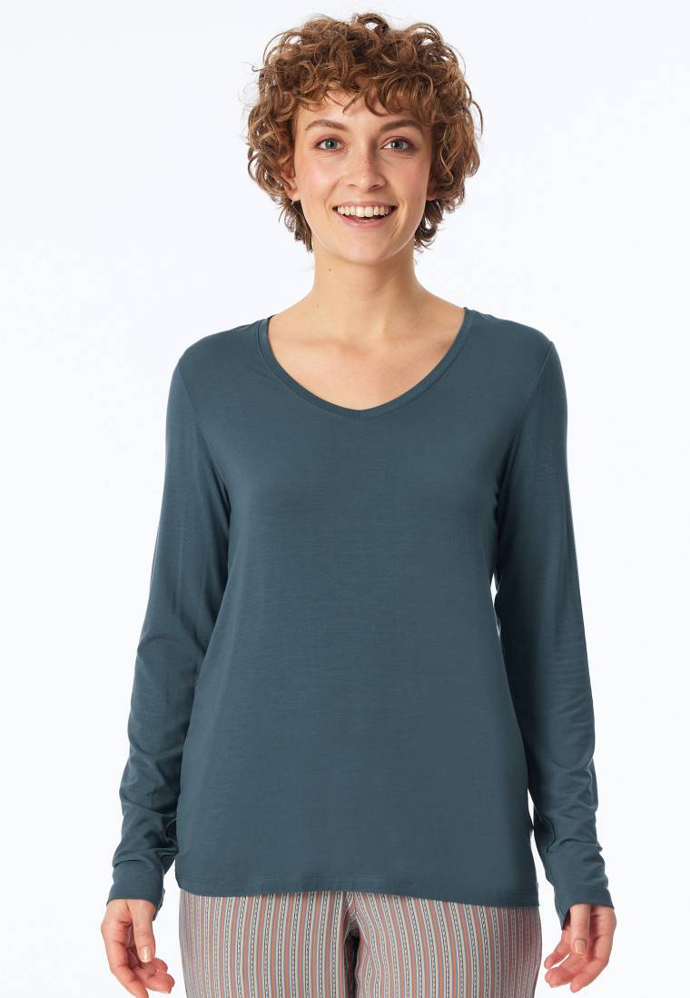 Schiesser Shirt langarm V-Ausschnitt jeansblau - Mix+Relax Bis zu 65% Rabatt