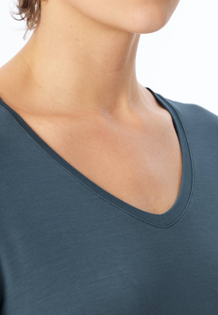 Schiesser Shirt langarm V-Ausschnitt jeansblau - Mix+Relax Bis zu 65% Rabatt