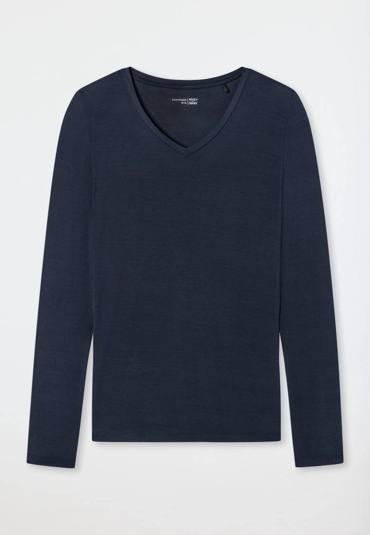 Schiesser Shirt langarm Modal V-Ausschnitt blau - Mix+Relax Begrenzt auf 3 Tage