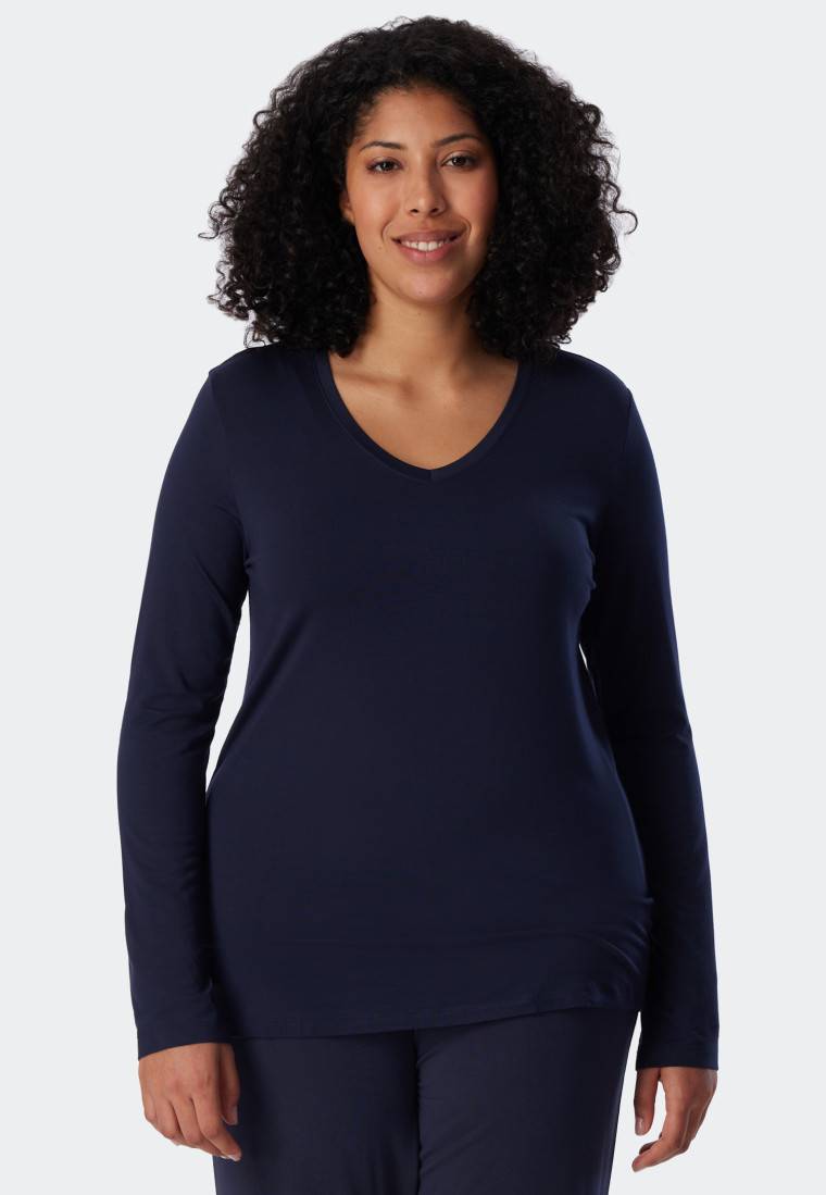 Schiesser Shirt langarm Modal V-Ausschnitt blau - Mix+Relax Begrenzt auf 3 Tage