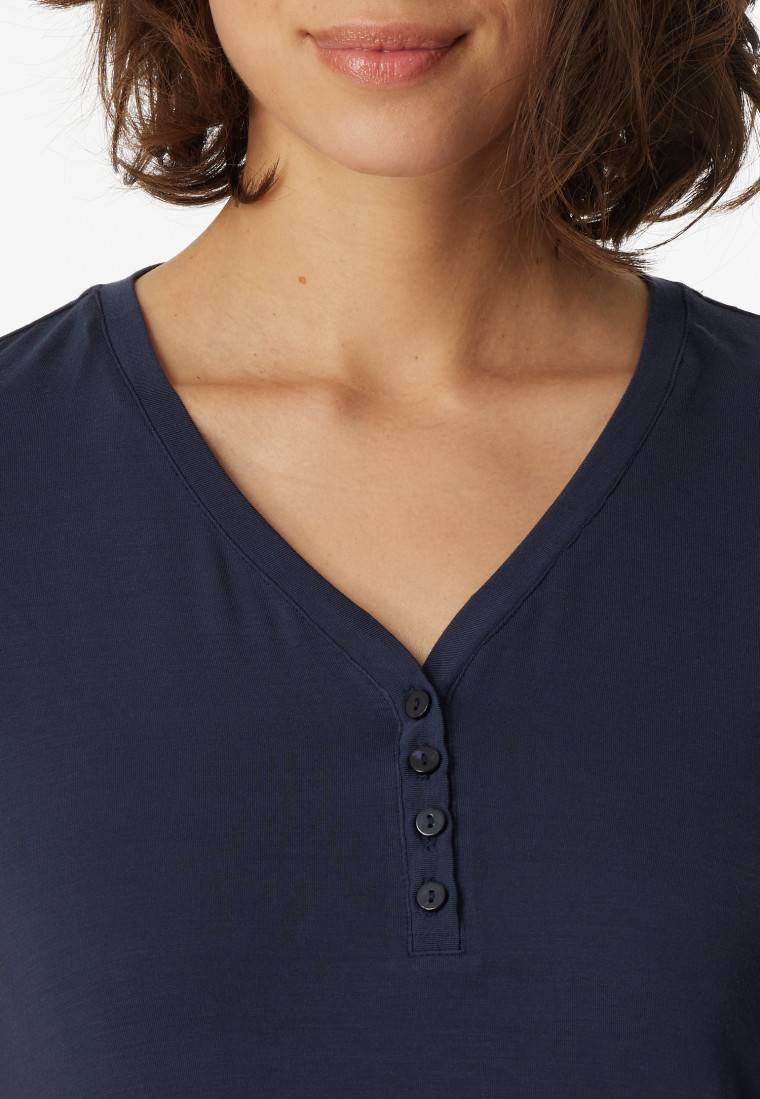 Schiesser Shirt kurzarm Henley Knopfleiste blau - Mix+Relax Speichern exportieren
