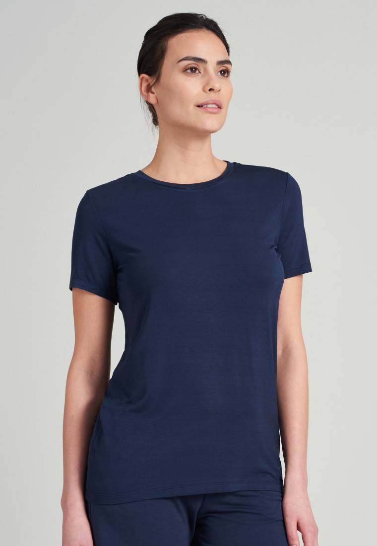 Schiesser Shirt kurzarm Modal blau - Mix+Relax Black Friday Preise