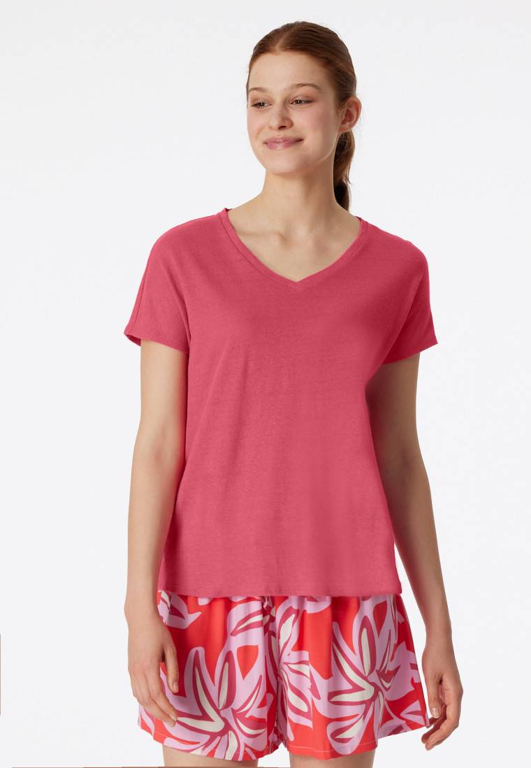 Schiesser Shirt kurzarm V-Ausschnitt pink - Mix+Relax Im Verkauf