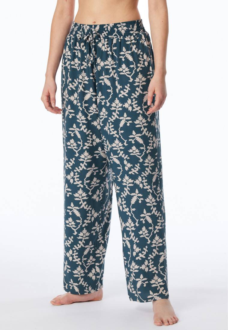 Schiesser Loungehose lang Viskose Blumenprint jeansblau - Mix+Relax Günstig kaufen