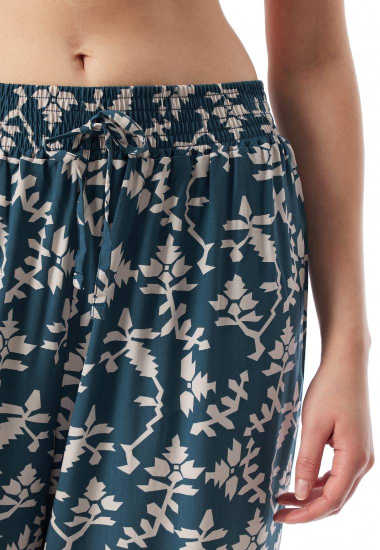 Schiesser Loungehose lang Viskose Blumenprint jeansblau - Mix+Relax Günstig kaufen