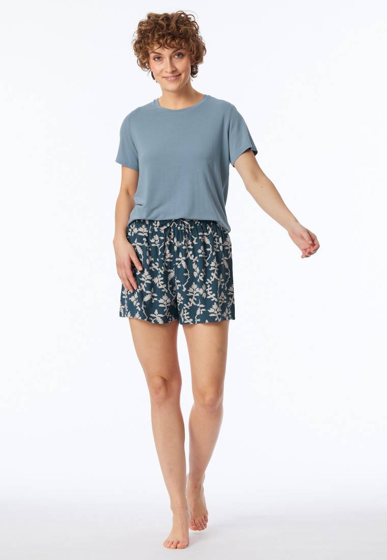 Schiesser Loungehose kurz Viskose Blumenprint jeansblau - Mix+Relax