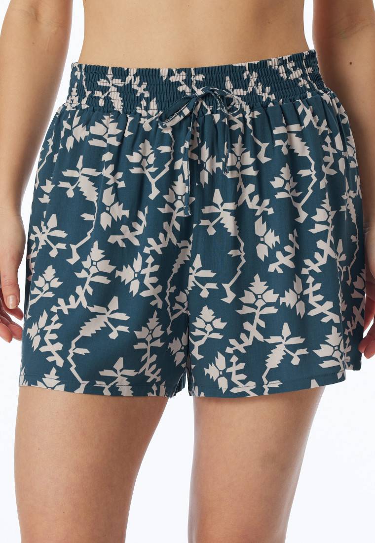 Schiesser Loungehose kurz Viskose Blumenprint jeansblau - Mix+Relax Exklusivangebot