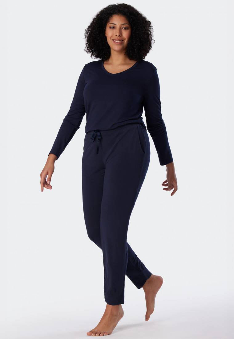 Schiesser Loungehose lang Modal Bündchen blau - Mix+Relax