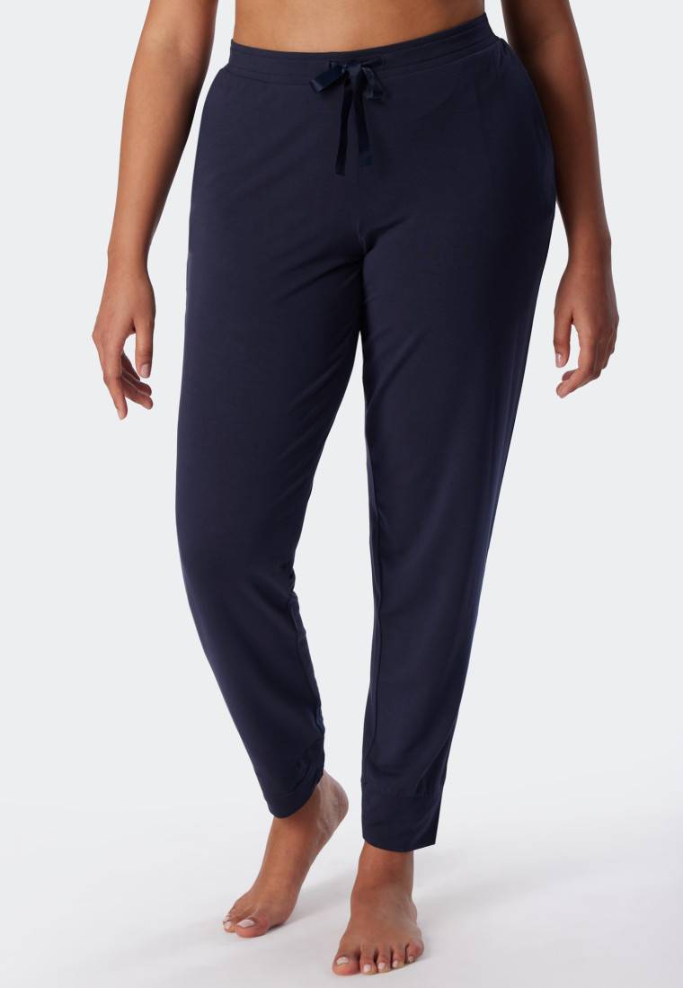 Schiesser Loungehose lang Modal Bündchen blau - Mix+Relax Preisnachlass